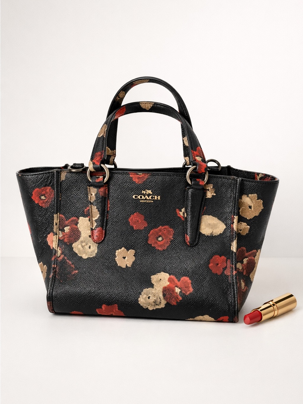 COACH Crosby Mini Carryall Black Floral Satchel Rare Coach 33856 Crossbody